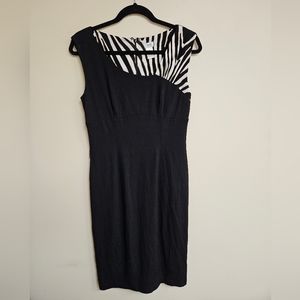 CACHE 8 Black Stretch Metallic Zebra Stripe Print Sleeveless Sheath Dress Y2K